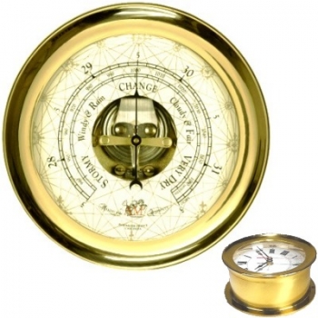 Kapitänsbarometer, solides Messinggehäuse, englisches Ziffernblatt, Maße: Ø 18 x T 8 cm