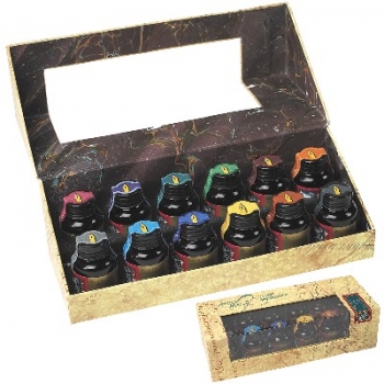 Kalligraphie Tinten Set, 12 Farben, Glasfläschchen mit Schraubverschluss, Inhalt je 21 ml, Geschenkverpackung
