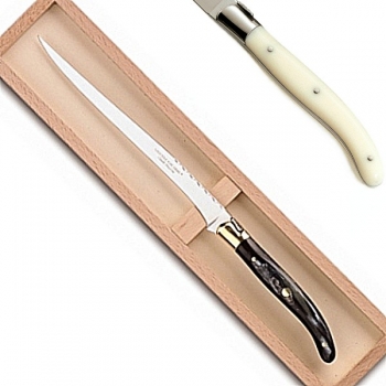 Laguiole Pastetenmesser in Box, L 32 cm, polierte Edelstahlbacken, elfenbeinfarbig