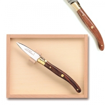 Laguiole Austernmesser in Box, L 16 cm, polierte Messingbacken, Tropenholz