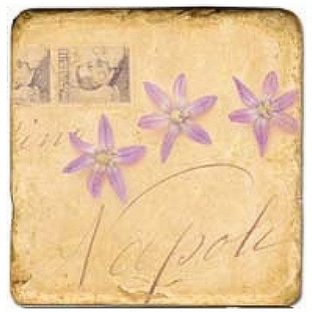 Marmorfliese, Motiv: Blütenbriefe 1 B,  Antikfinish,  Aufhängeöse, Antirutschfüßchen, Maße: L 20 x B 20 x H 1 cm
