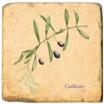 Marmorfliese, Motiv: Olivenzweige A,  Antikfinish,  Aufhängeöse, Antirutschfüßchen, Maße: L 20 x B 20 x H 1 cm