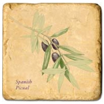 Marmorfliese, Motiv: Olivenzweige C,  Antikfinish,  Aufhängeöse, Antirutschfüßchen, Maße: L 20 x B 20 x H 1 cm