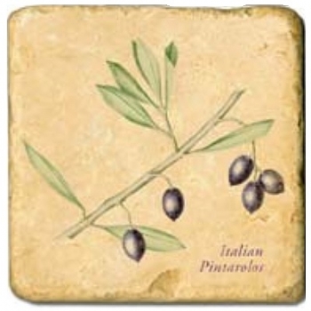 Marmorfliese, Motiv: Olivenzweige D,  Antikfinish,  Aufhängeöse, Antirutschfüßchen, Maße: L 20 x B 20 x H 1 cm