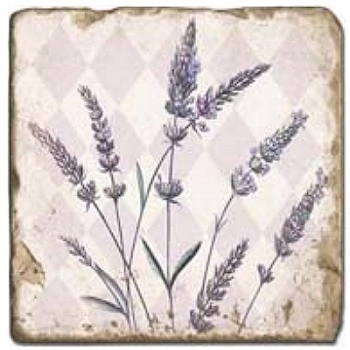 Marmorfliese, Motiv: Lavendel A,  Antikfinish,  Aufhängeöse, Antirutschfüßchen, Maße: L 20 x B 20 x H 1 cm