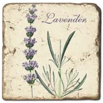 Marmorfliese, Motiv: Lavendel B,  Antikfinish,  Aufhängeöse, Antirutschfüßchen, Maße: L 20 x B 20 x H 1 cm