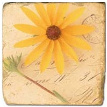 Marmorfliese, Motiv: Blütenbriefe 1 D,  Antikfinish,  Aufhängeöse, Antirutschfüßchen, Maße: L 20 x B 20 x H 1 cm