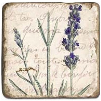 Marmorfliese, Motiv: Lavendel D,  Antikfinish,  Aufhängeöse, Antirutschfüßchen, Maße: L 20 x B 20 x H 1 cm