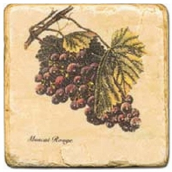 Marmorfliese, Motiv: Trauben 2 C,  Antikfinish,  Aufhängeöse, Antirutschfüßchen, Maße: L 20 x B 20 x H 1 cm