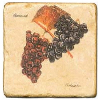 Marmorfliese, Motiv: Trauben 2 D,  Antikfinish,  Aufhängeöse, Antirutschfüßchen, Maße: L 20 x B 20 x H 1 cm