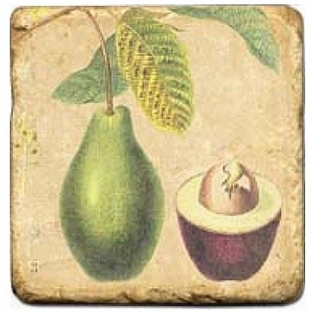 Marmorfliese, Motiv: Tropenfrüchte D,  Antikfinish,  Aufhängeöse, Antirutschfüßchen, Maße: L 20 x B 20 x H 1 cm