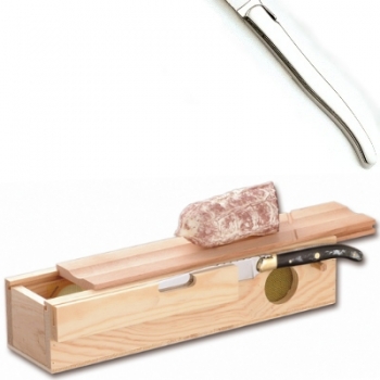 Laguiole Salamibox mit Messer, L Messer: 32 cm, Maße Box: L 32,5 x B 7,5 x H 10 cm, Edelstahl
