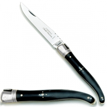 Laguiole Taschenmesser, klassisch, Griffschalen Horn dunkel, Backen Edelstahl poliert, Heft L 12 cm, Klinge L 10 cm