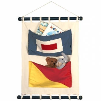Wandtasche mit 2 Signalflaggentaschen, W/O, Segeltuch, mit Spreizstäben und Aufhängeleine, Maße: H 56 x B 44 cm