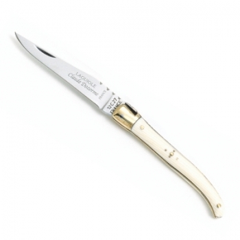 Laguiole Taschenmesser, Lady, Griffschalen elfenbeinfarbig, Backen Messing poliert, Maße: Heft L 9 cm, Klinge 8,5 cm