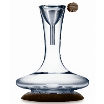 Dekanter Set Diskus, mit Trichter, Kristallglas, mundgeblasen, Inhalt: 1,2 l, Untersetzer Esche, braun, H 30 x Ø 24 cm