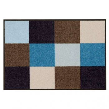 Fußmatte Karos braun/blau, rutschfest, pflegeleicht, waschbar bei 40° C, L 75 x B 50 cm