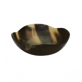 Echt-Horn Schale rund mit Wellenrand, handpoliert, H 6 x Ø 9 cm