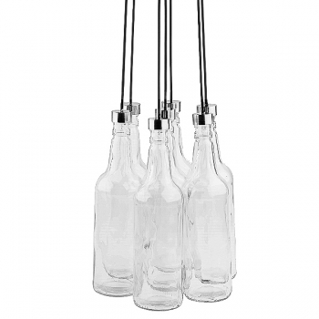 Design Hängelampe/Deckenlampe Bottles, mit schwarzen Kabeln und 7 LED-beleuchteten Flaschen