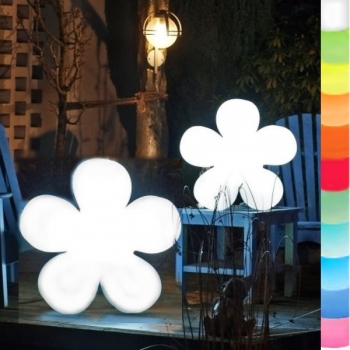 8-Seasons-Design-Leuchtobjekt, Blume, Weiß, Ø 40 x T 10 cm, Indoor/Outdoor, LED-Farbw./Fernbed., CE IP44, Netzstecker, 5 m Kabel