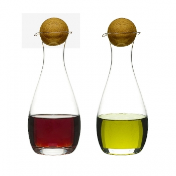 Sagaform Design Essig und Öl Set, mundgeblasenes Glas mit Eichenholzkugeln, H 19 x Ø 7 cm