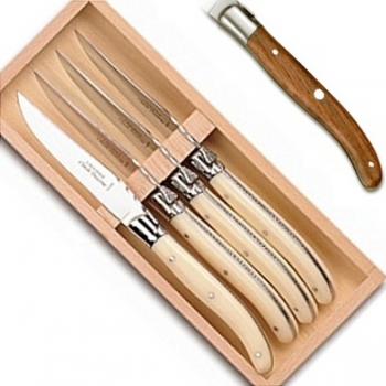 Laguiole Steakmesser, 4 Stück in Box, L 23 cm, satinierte Edelstahlbacken, Tropenholz