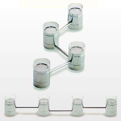 Lichterkette mit 4 Teelichthaltern, Chrom/Glas, Maße: L 47 cm, Teelichthalter: H 7,5 x 5 cm